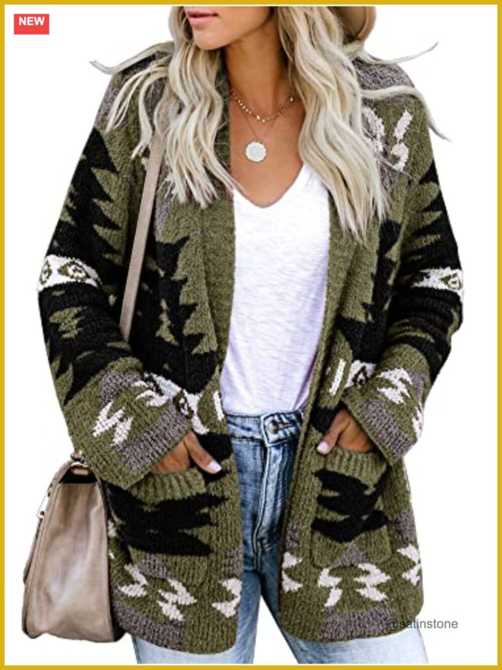 Women Boho Cardigan Aztec Open Front Loose Slouchy Sweaters Tribal Long Sleeve